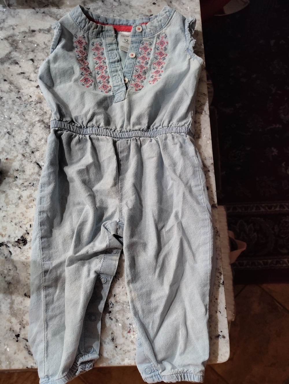 Carter's Light Blue Denim Embroidered Jumpsuit